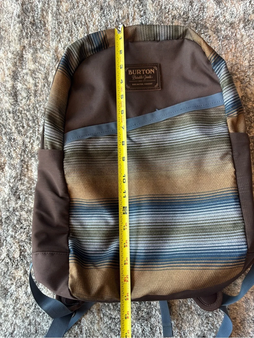 Burton Durable Goods Striped Brown & Blue Backpack/Laptop Pack, Canvas & Nylon